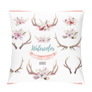 Personality  Hand Drawn Deer Horns With Flowers Pillow Covers