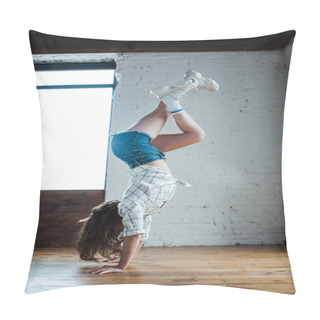 Personality  Young Dancer Doing Handstand In Dance Studio  Pillow Covers