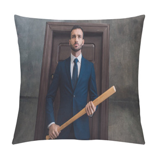 Personality  Angry Collector Holding Baseball Bat Near Door In Room Pillow Covers