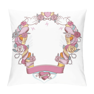 Personality  Pink Vignette With Doves, Roses And Hearts Pillow Covers