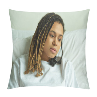 Personality  Despair, Sad African American Woman Lying In Private Ward, Hospital, Miscarriage Concept, Look Away Pillow Covers