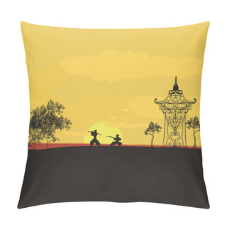 Personality  Fighting Samurai Silhouette At Sunset Asian Landscape Pillow Covers