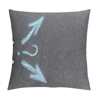 Personality  Top View Of Woman Standing Near Directional Arrows And Question Mark On Asphalt  Pillow Covers