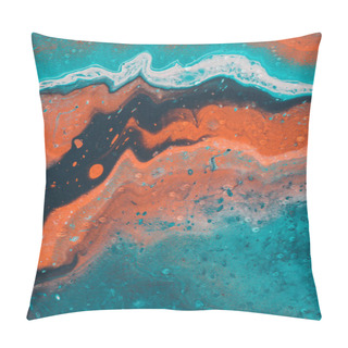 Personality  Close Up Of Abstract Background With Blue And Orange Acrylic Paint  Pillow Covers