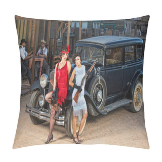Personality Group Of Gangsters Near Old Car Pillow Covers