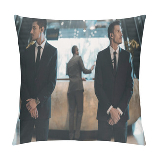 Personality  Two Bodyguards Waiting For Businessman Standing At Reception Counter Pillow Covers