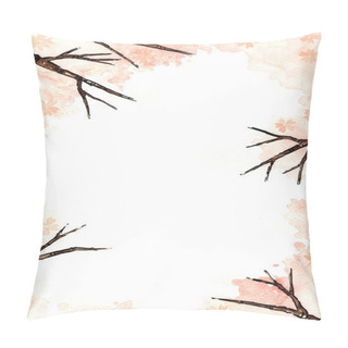 Personality  Cherry Blossom Flower Tree Watercolor And Ink Hand Painting Background With Copy Space For Decoration On Spring Season. Pillow Covers