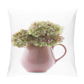 Personality  Old Pink Hot Chocolate Jug Filled With Hydrangea Flowers Pillow Covers