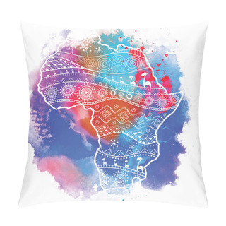 Personality  Textured Vector Map Of Africa. Hand-drawn Ethno Pattern, Tribal Background. Vector Illustration. Abstract Background With Watercolor Stains Pillow Covers