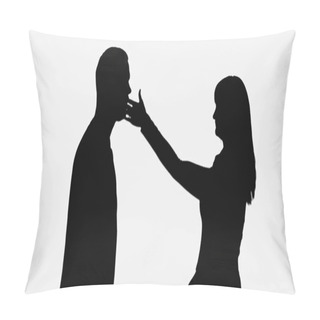Personality  Shadow Of Wife Giving Slap To Husband While Quarreling Isolated On White Pillow Covers