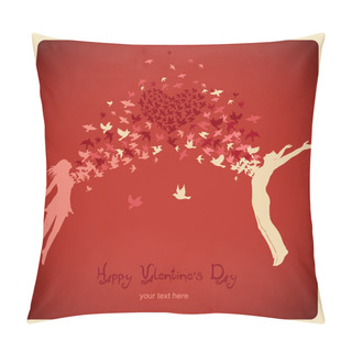 Personality  Girl And Boy Jumping With Swarm Of Birds. Valentine's Day Card Pillow Covers