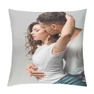 Personality  Dancers In T-shirts Dancing Bachata Isolated On Grey  Pillow Covers