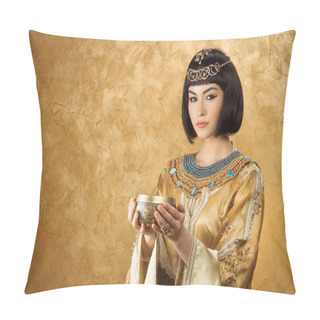 Personality  Beautiful Woman Like Egyptian Queen Cleopatra With Cup On Golden Background Pillow Covers