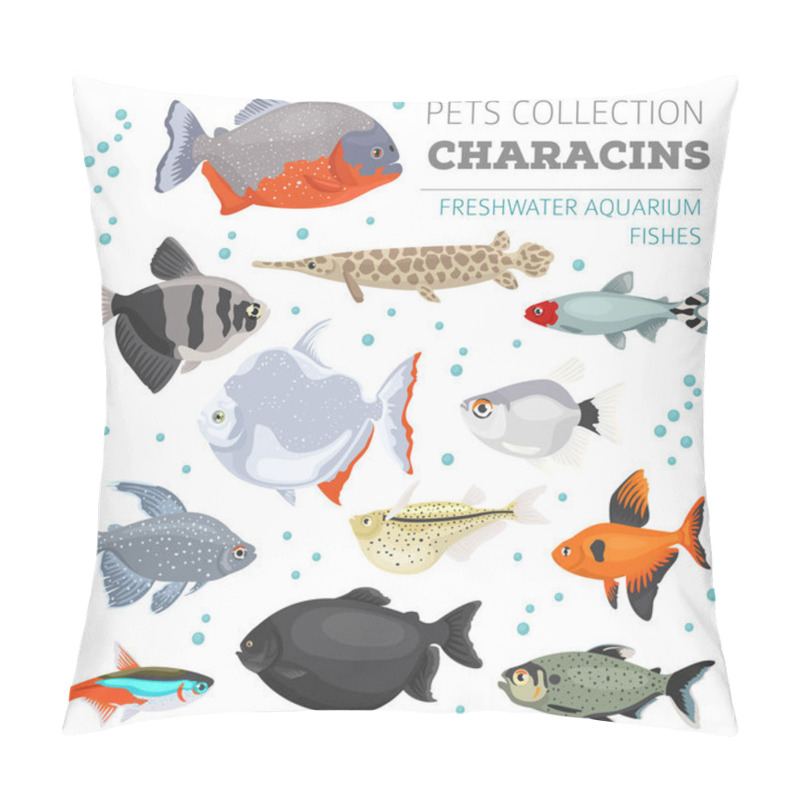 Personality  Freshwater aquarium fishes breeds icon set flat style isolated o pillow covers