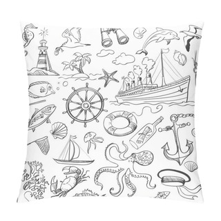 Personality  Hand-drawn Elements Of Marine Theme Pillow Covers