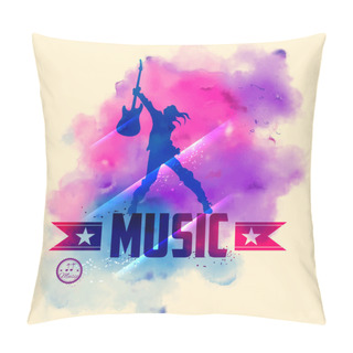 Personality  Rock Star With Guitar For Musical Background Pillow Covers