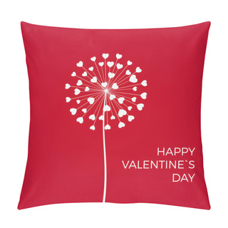 Personality  Red Romantic Valentine's Background. White Dandelions With Hearts. February 14 Holiday Of Love. Vector Pillow Covers