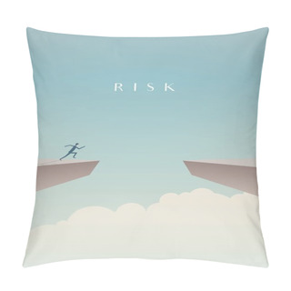 Personality  Business Risk Concept Vector With Businessman Jumping Over Gap. Symbol Of Courage, Success, Motivation, Ambition. Pillow Covers