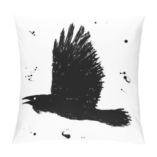 Personality  Raven. Grunge Hand Drawn Ink Sketch Of Black Flying Bird. Textured Vector Illustration On White Background. Totem, Tribal, Design. Sketch Of Crow For Tattoo, Posters, Print, Halloween Card Or T-shirt Pillow Covers