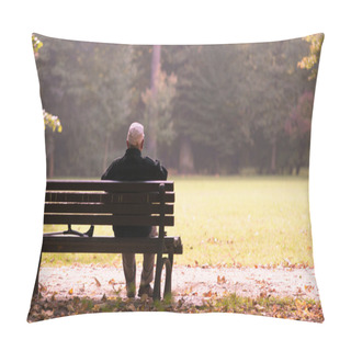 Personality  Old Man Sitting On A Bench In Autumn, Autumn Of Life Pillow Covers