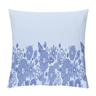 Personality  Delft Blue Dutch Flowers Horizontal Seamless Pattern Border Raster Pillow Covers