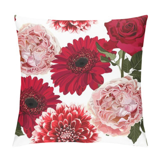 Personality  Seamless Floral Pattern With Pink Red Roses And Gerbera Flowers On White Background. Summer And Spring Motifs. Trendy Floral Texture. Pillow Covers