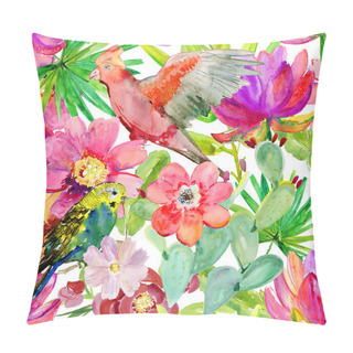 Personality  Tropical Parrots, Cactus, Flowers And Fruits Pillow Covers