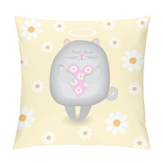 Personality  Vector Background With Angel Cat. Pillow Covers