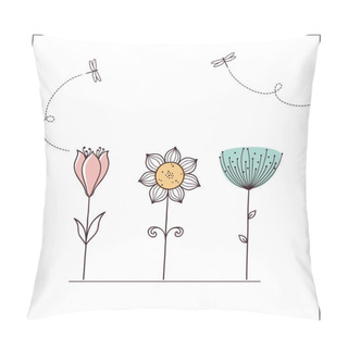 Personality  Stylized Doodle Flowers Pillow Covers