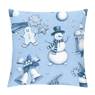 Personality  Pencil Drawings Of Christmas Decorations. Seamless Pattern Pillow Covers