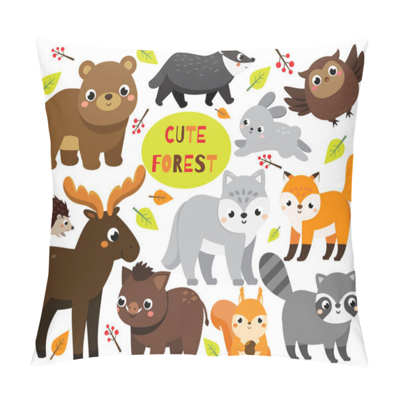 Personality  Cute Cartoon Forest Animals Set. Woodland Wildlife. Badger, Raccoon, Moose And Other Wild Creatures For Kids And Children. Pillow Covers