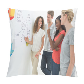 Personality  Happy Designers Discussing A Flowchart On Whiteboard Pillow Covers