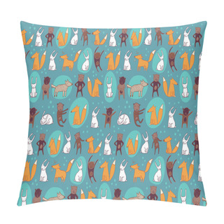 Personality  Happy Animals Blue Seamless Pattern Pillow Covers
