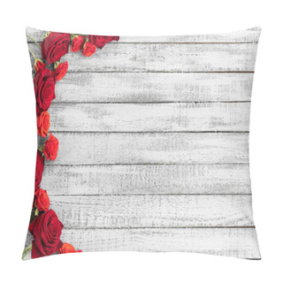 Personality  Top View Of Red Roses On Grungy Grey Wooden Table With Copy Space Pillow Covers