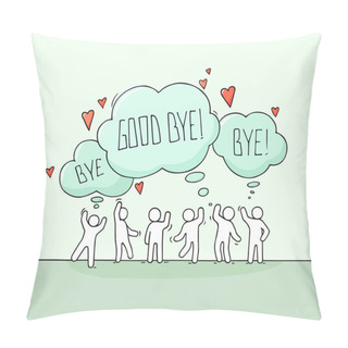 Personality  Crowd Of Working Little People With Speech Bubbles. Doodle Cute Miniature About Communication. Hand Drawn Cartoon Vector Illustration For Web And Social Design. Pillow Covers