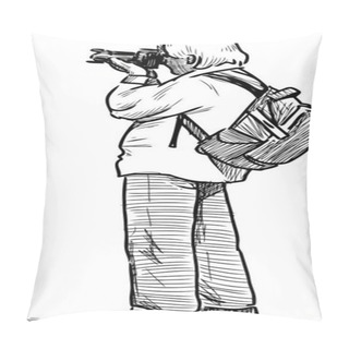 Personality  Elderly Photographer Takes Picture Pillow Covers