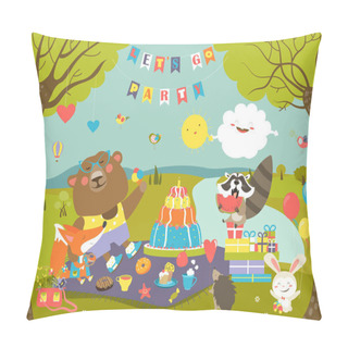 Personality  Cartoon Animals Celebrating Birthday In The Forest Pillow Covers