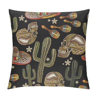 Personality  Human Skull And Maracas, Cactus. Classical Ethnic Embroidery Pillow Covers