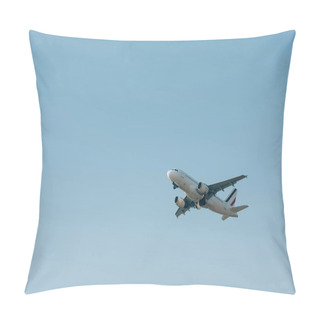 Personality  Low Angle View Of Commercial Jet Plane In Clear Sky Pillow Covers
