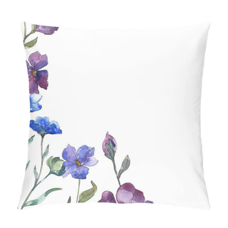 Personality  Blue Purple Flax Floral Botanical Flower. Wild Spring Leaf Wildflower Isolated. Watercolor Background Illustration Set. Watercolour Drawing Fashion Aquarelle Isolated. Frame Border Ornament Square. Pillow Covers