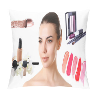 Personality  Beautiful Woman Face With Professional Makeup Details. Pillow Covers