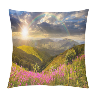 Personality  Wild Flowers On The Mountain Top At Sunset Pillow Covers