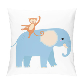 Personality  Cute Elephant And Monkey Baby Animals, Exotic Tropical Fauna Element, African Savanna Inhabitant Cartoon Vector Illustration Pillow Covers