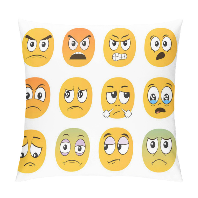 Personality  Angry Emoticons. Unhappy, Painful, Suspicious, Shocked, Resentful Emotions. Vector Illustration. Pillow Covers