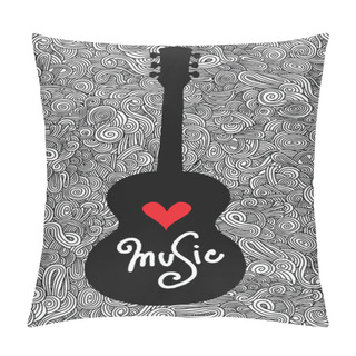Personality  Hand Drawing Doodle Acoustic Guitar,Flat Design Pillow Covers