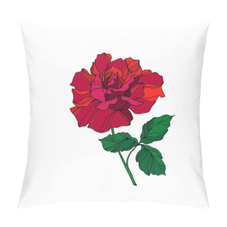 Personality  Vector Rose Floral Botanical Flower. Red And Green Engraved Ink Art. Isolated Rose Illustration Element. Pillow Covers
