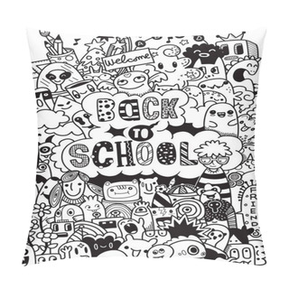 Personality  Hand Draw Doodle School Element, Doodle Illustration Of Cute Monsters Pillow Covers