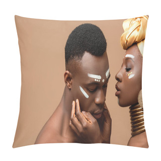 Personality  Naked Tribal Afro Couple Posing Isolated On Beige Pillow Covers