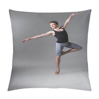 Personality  Young Dancer In Tank Top Gesturing While Performing Ballet Dance On Dark Grey Pillow Covers