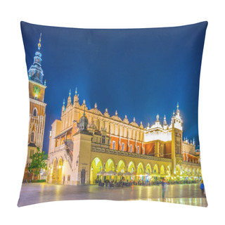 Personality  Night View Of The Rynek Glowny Main Square With The Town Hall And Sukiennice Marketplace In The Polish City Cracow/Krakow. Pillow Covers